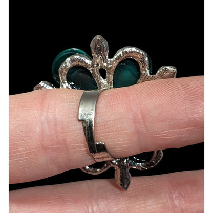 Fairycore Floral Glam Green And Silver Tone Adjustable Ring