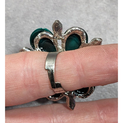 Fairycore Floral Glam Green And Silver Tone Adjustable Ring