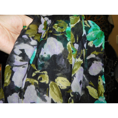 Cottgaecore Floral Infinity Scarf Lightweight Black With Green & Purple Design