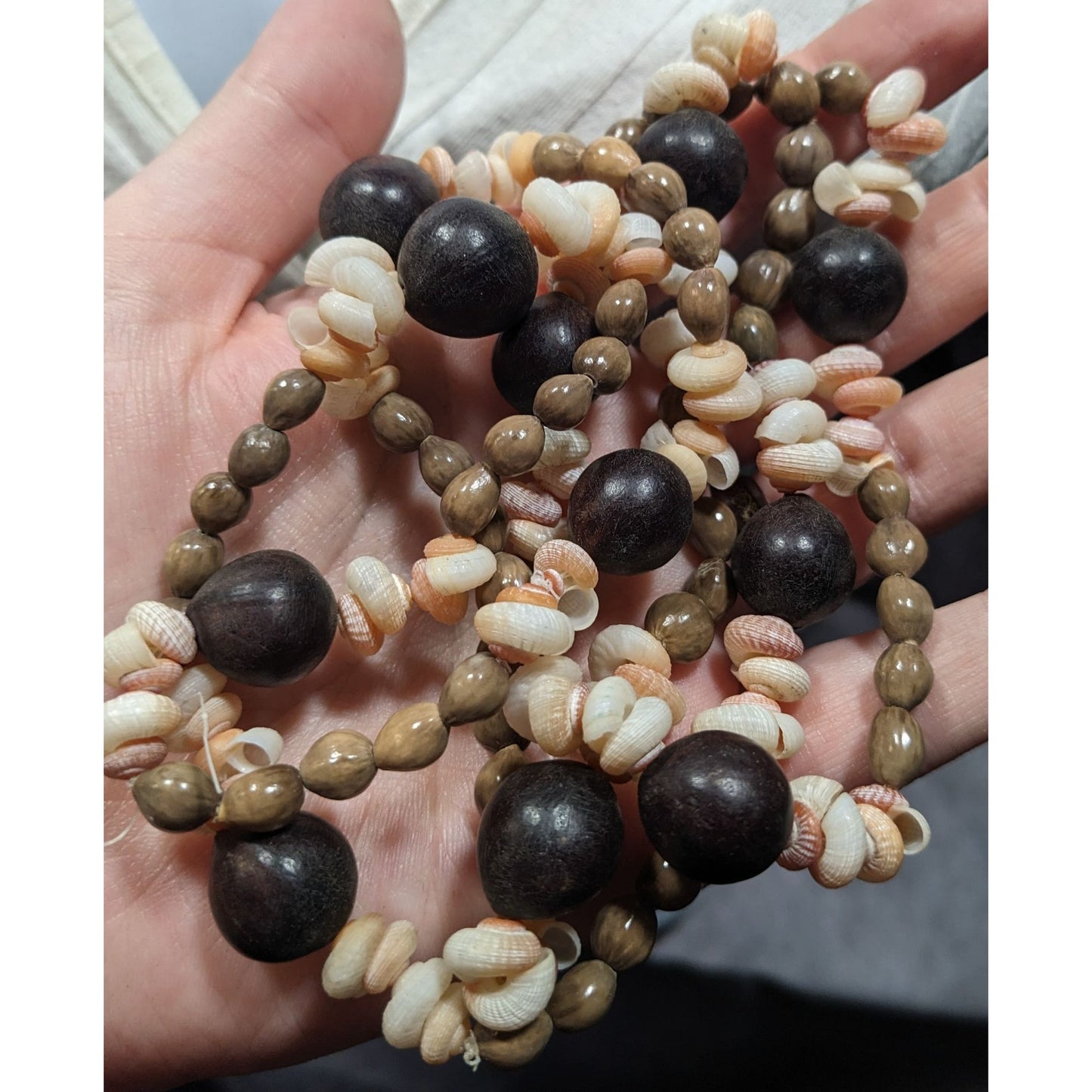 Summery Beach Themed Seed And Shell Beaded Necklace