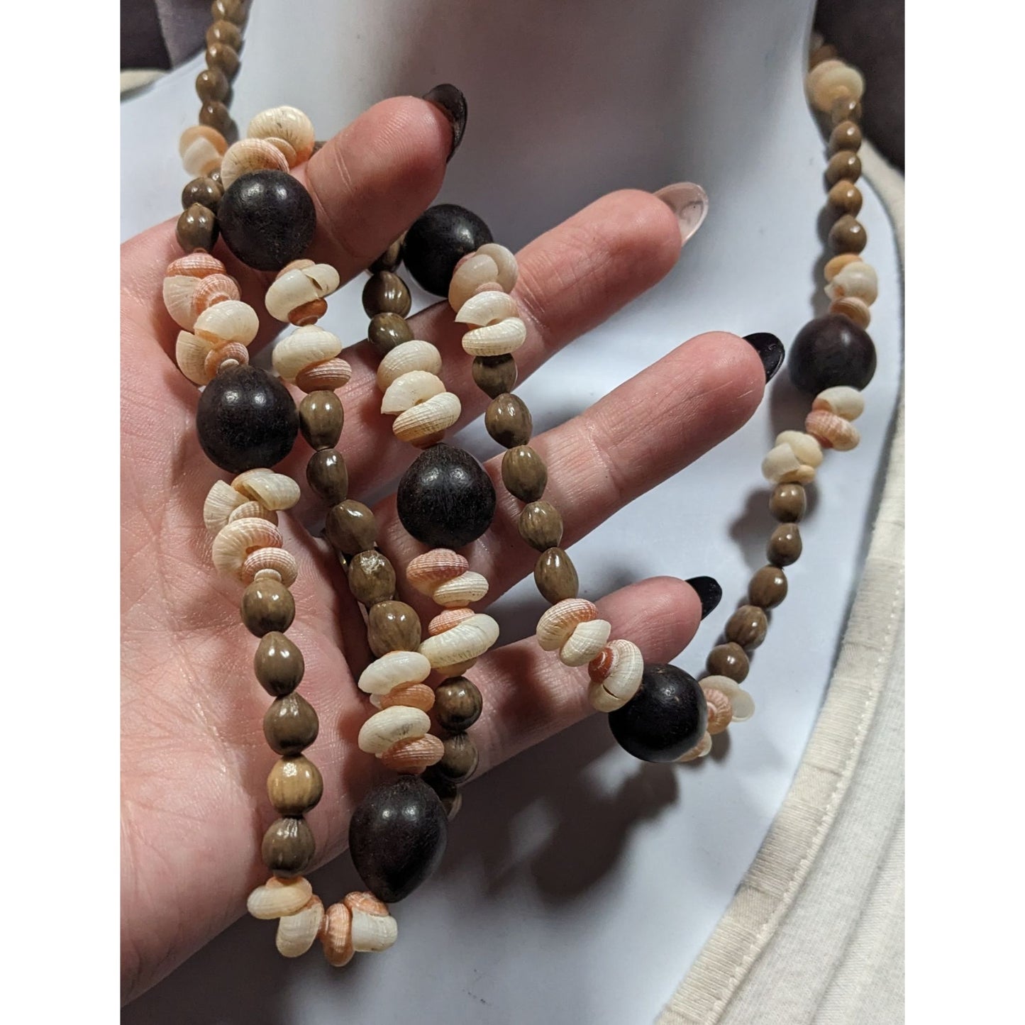 Summery Beach Themed Seed And Shell Beaded Necklace