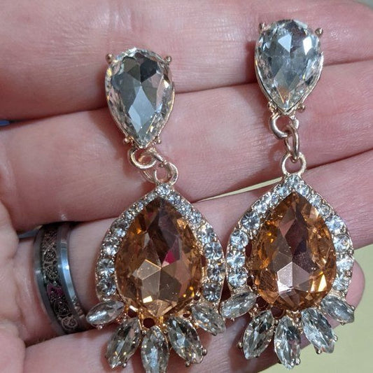 Elegant Glam Champagne Crystal Teardrop Earrings