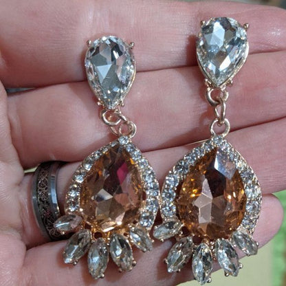 Elegant Glam Champagne Crystal Teardrop Earrings