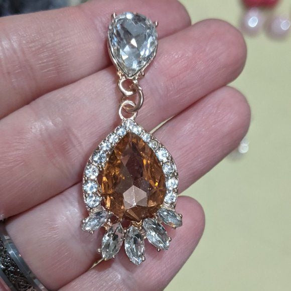 Elegant Glam Champagne Crystal Teardrop Earrings