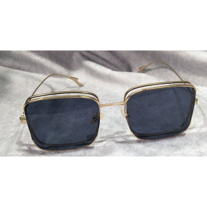Unique Retro Double Lens Frame Gold Tone Square Sunglasses