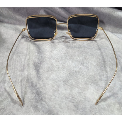 Unique Retro Double Lens Frame Gold Tone Square Sunglasses