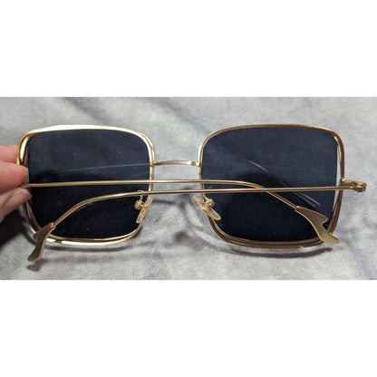 Unique Retro Double Lens Frame Gold Tone Square Sunglasses