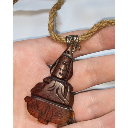Carved Stone Buddha Pendant Necklace Brown Stone Zen Meditation Boho Spiritual Cord Necklace