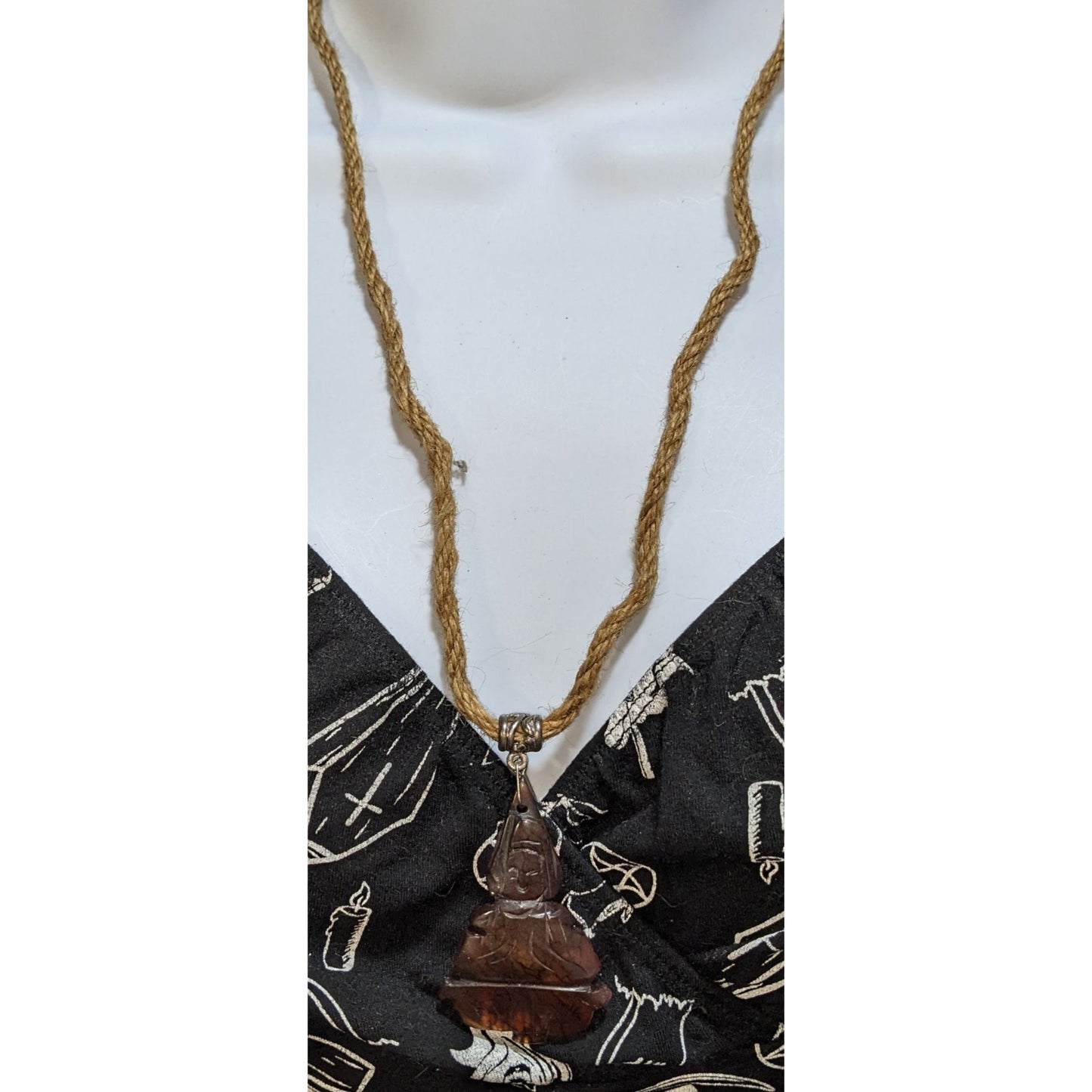 Carved Stone Buddha Pendant Necklace Brown Stone Zen Meditation Boho Spiritual Cord Necklace
