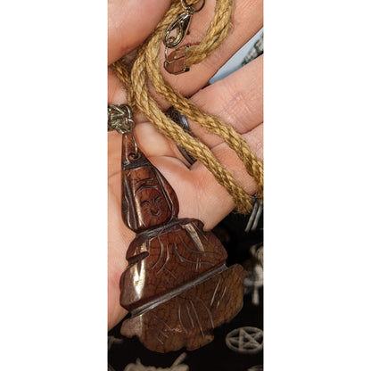 Carved Stone Buddha Pendant Necklace Brown Stone Zen Meditation Boho Spiritual Cord Necklace