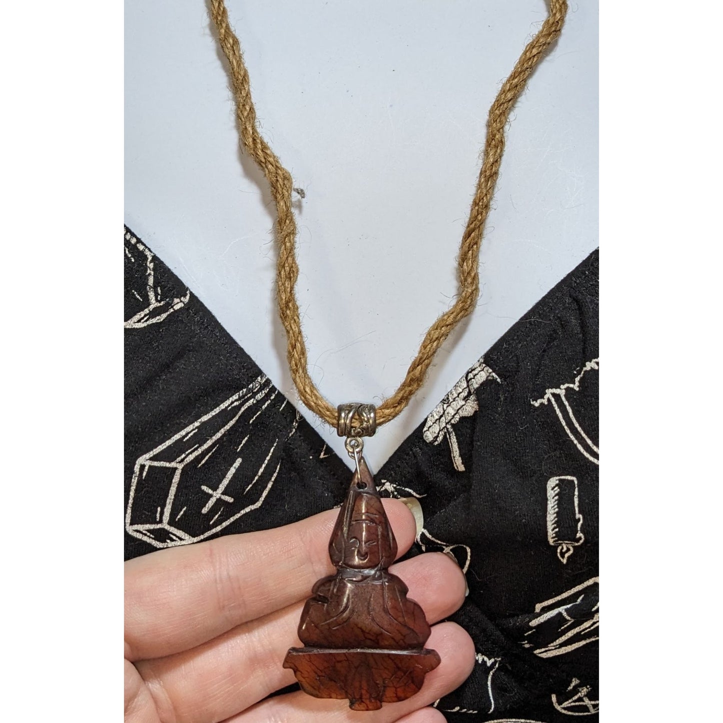 Carved Stone Buddha Pendant Necklace Brown Stone Zen Meditation Boho Spiritual Cord Necklace