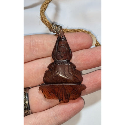 Carved Stone Buddha Pendant Necklace Brown Stone Zen Meditation Boho Spiritual Cord Necklace