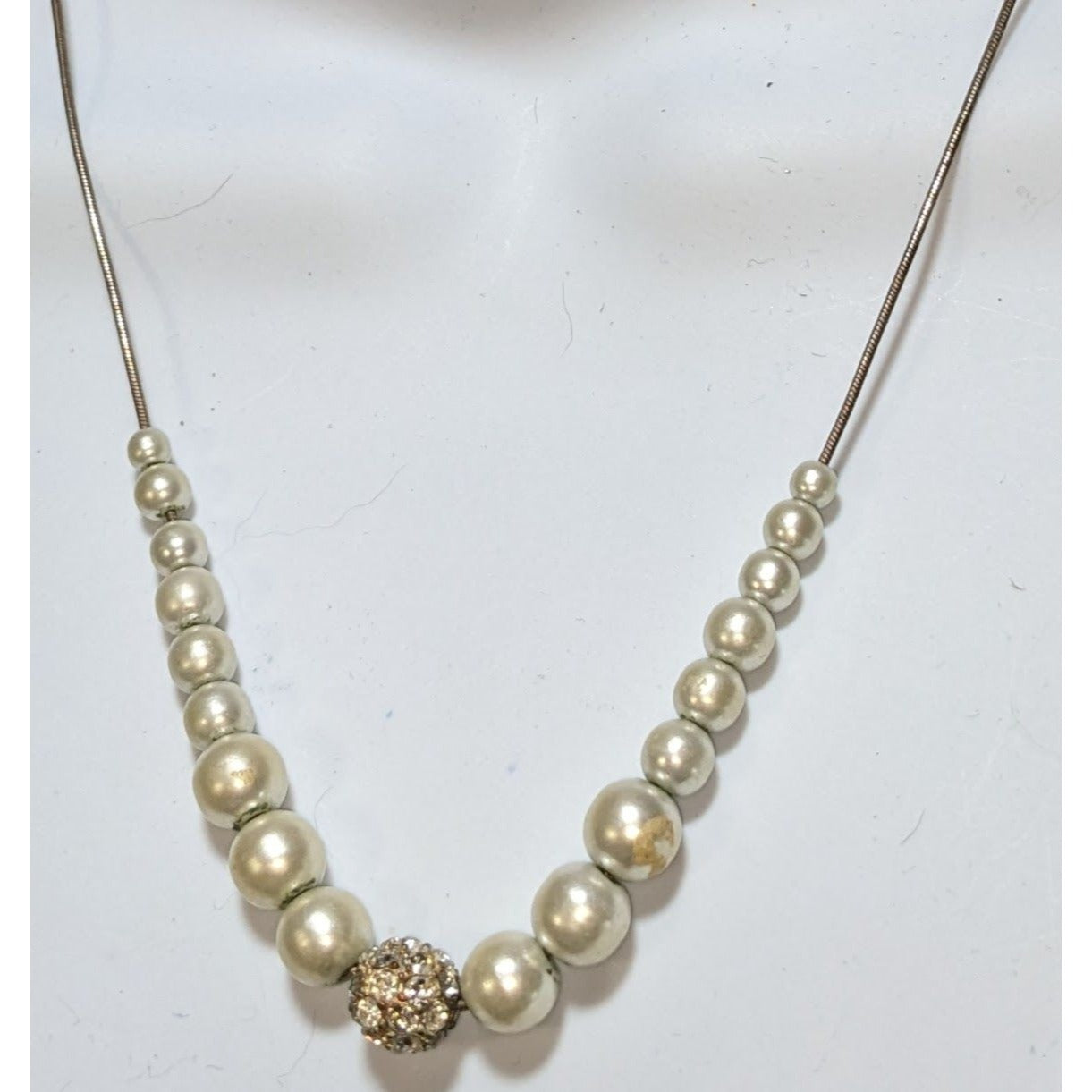 Vintage Faux Pearl Necklace Cream Rhinestone Accent Wedding Glam Costume Jewelry Elegant