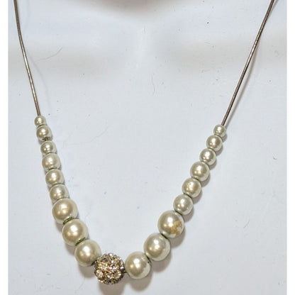 Vintage Faux Pearl Necklace Cream Rhinestone Accent Wedding Glam Costume Jewelry Elegant