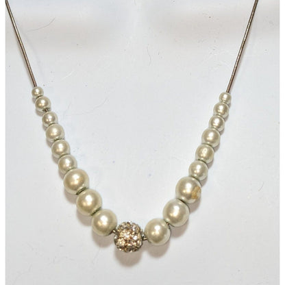 Vintage Faux Pearl Necklace Cream Rhinestone Accent Wedding Glam Costume Jewelry Elegant