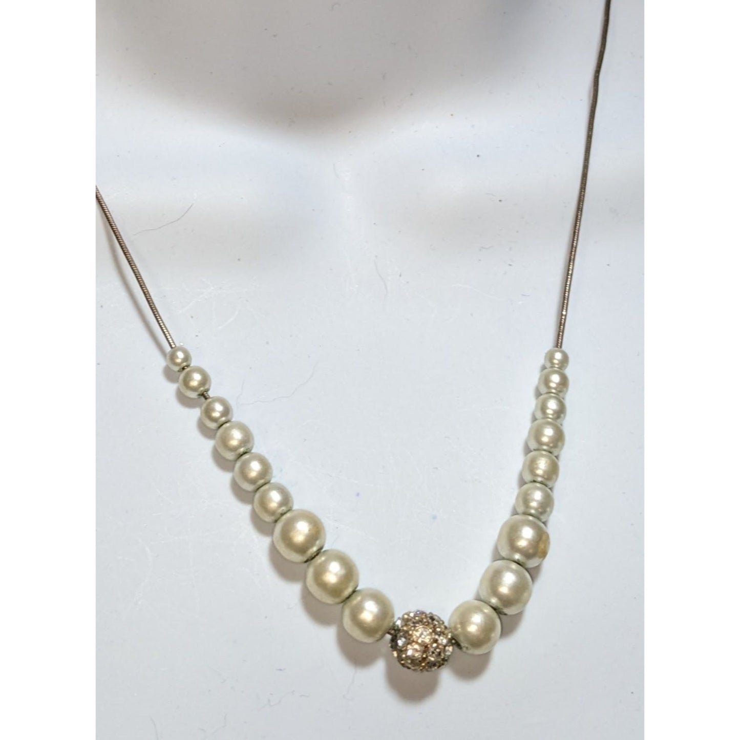 Vintage Faux Pearl Necklace Cream Rhinestone Accent Wedding Glam Costume Jewelry Elegant