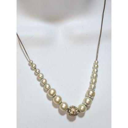 Vintage Faux Pearl Necklace Cream Rhinestone Accent Wedding Glam Costume Jewelry Elegant