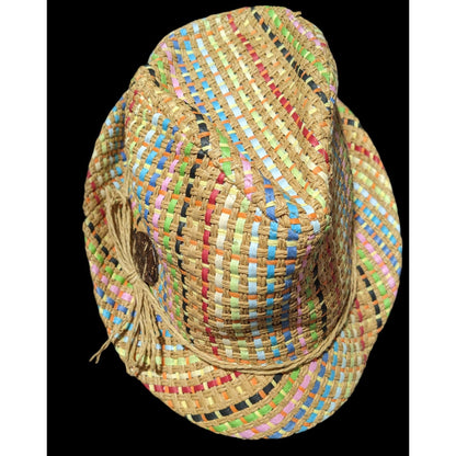 Retro Beachy Panama Jack Rainbow Woven Fedora