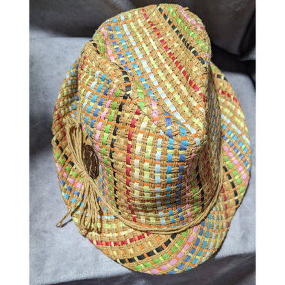 Retro Beachy Panama Jack Rainbow Woven Fedora