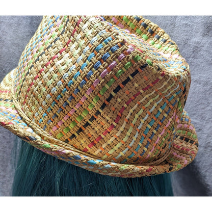 Retro Beachy Panama Jack Rainbow Woven Fedora