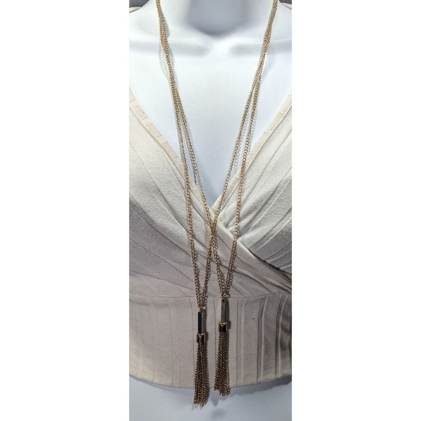Chic Double Chain Tassel Gold Tone Necklace