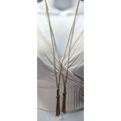 Chic Double Chain Tassel Gold Tone Necklace