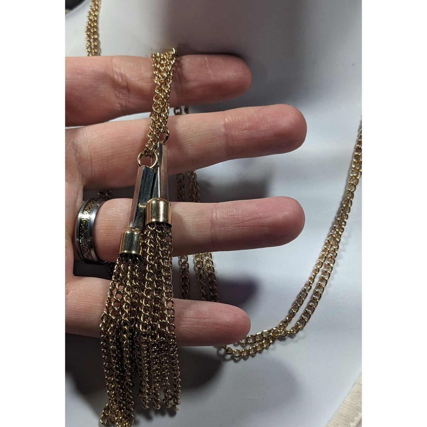 Chic Double Chain Tassel Gold Tone Necklace