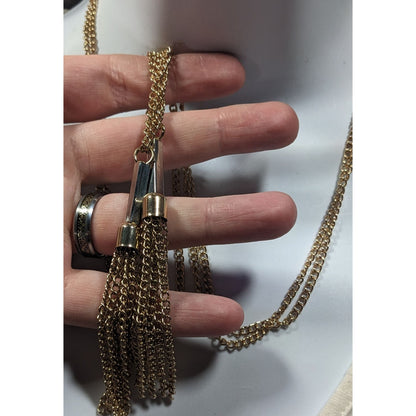 Chic Double Chain Tassel Gold Tone Necklace