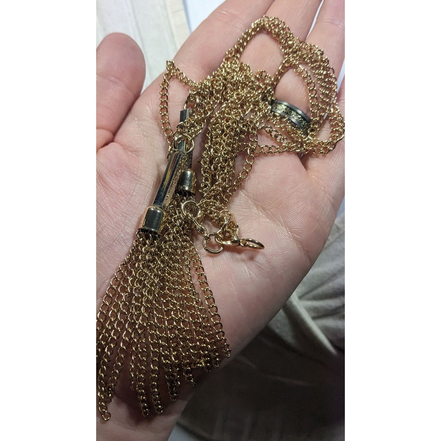 Chic Double Chain Tassel Gold Tone Necklace