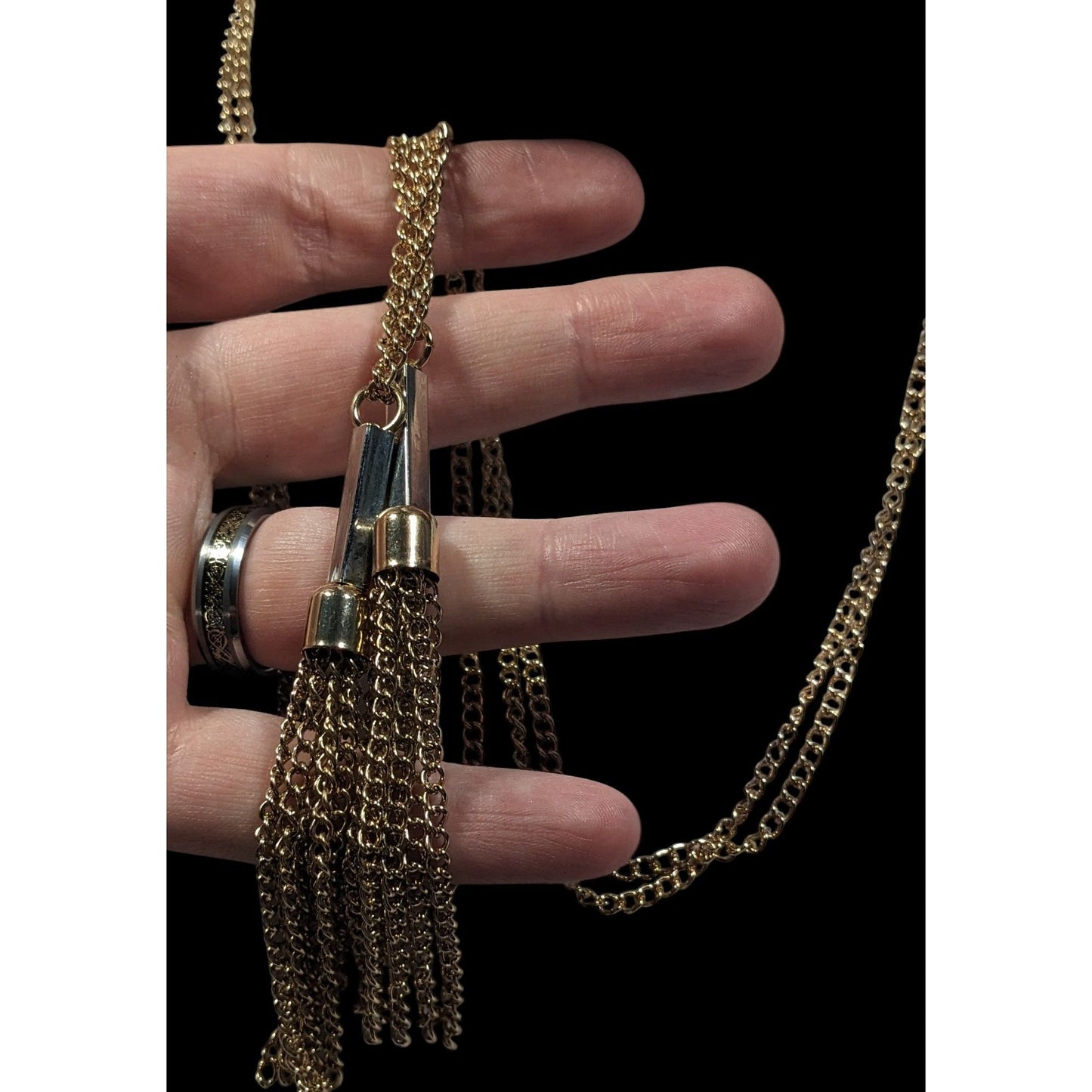 Chic Double Chain Tassel Gold Tone Necklace