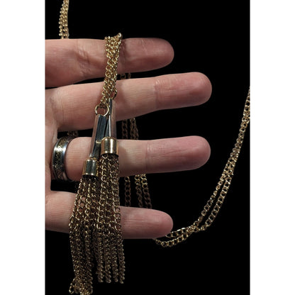 Chic Double Chain Tassel Gold Tone Necklace