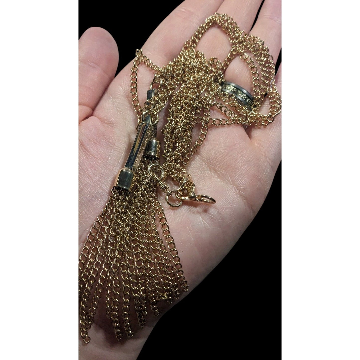 Chic Double Chain Tassel Gold Tone Necklace