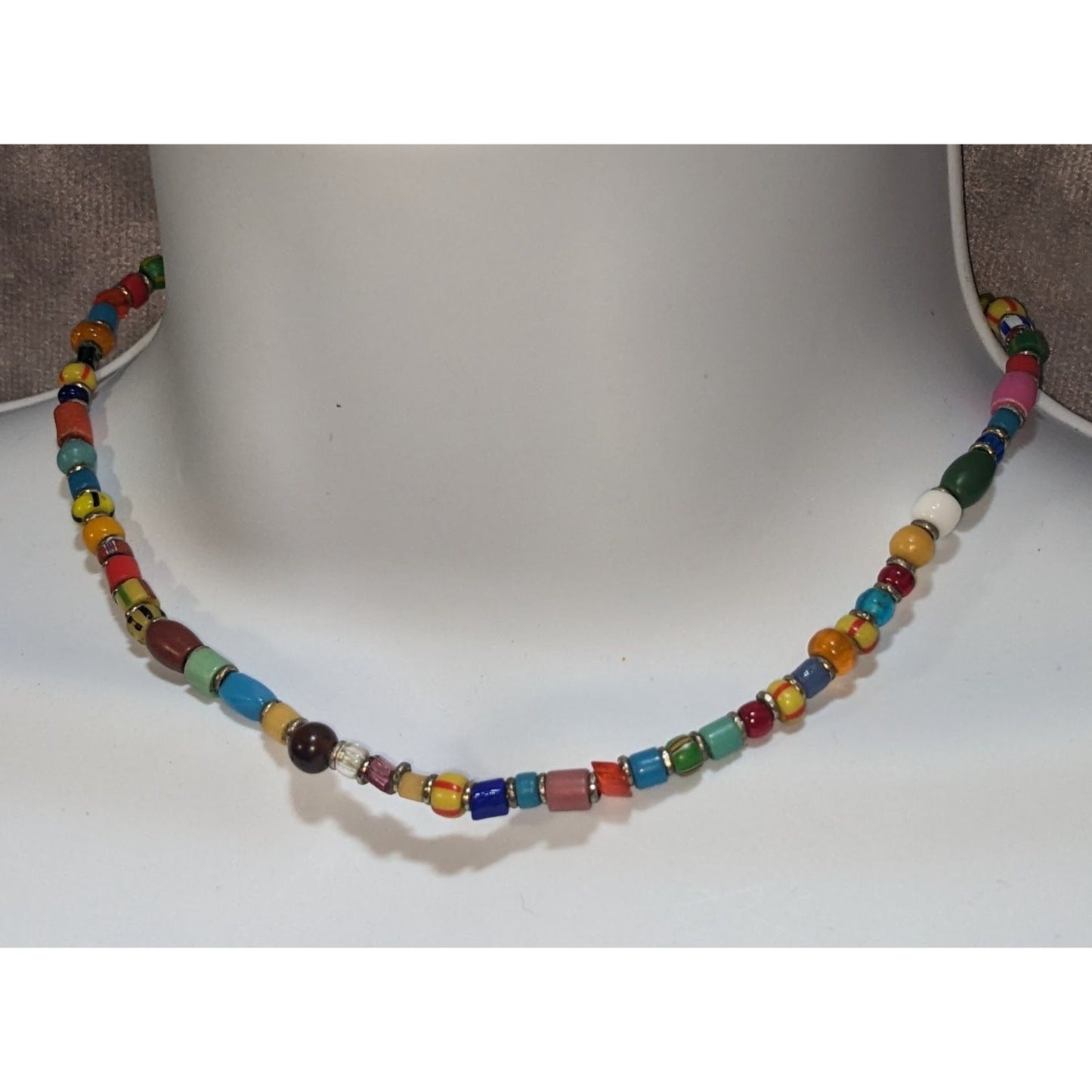 Kidcore Y2K Boho Handmade Mixed Glass Beaded Necklace Colorful Rainbow Festival Choker