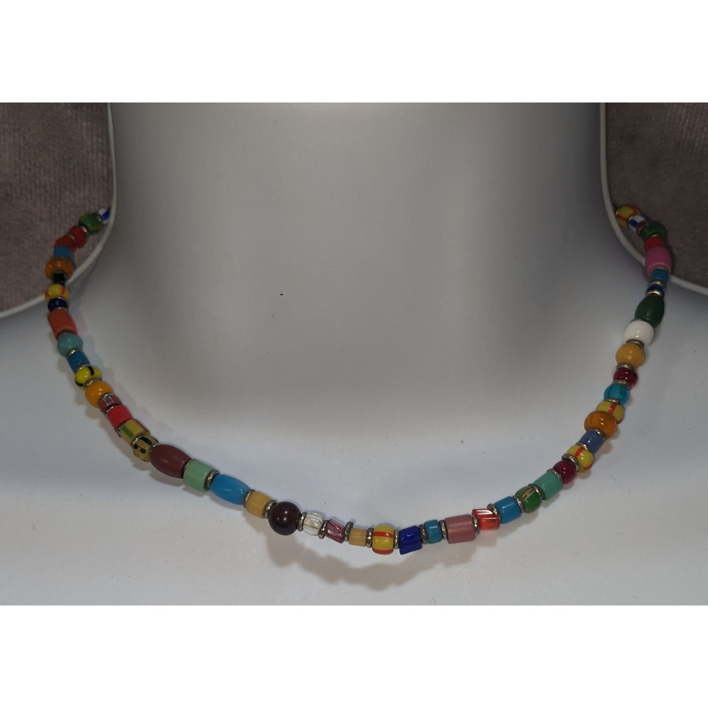Kidcore Y2K Boho Handmade Mixed Glass Beaded Necklace Colorful Rainbow Festival Choker