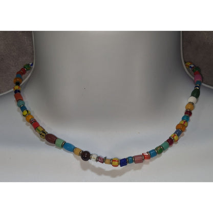 Kidcore Y2K Boho Handmade Mixed Glass Beaded Necklace Colorful Rainbow Festival Choker