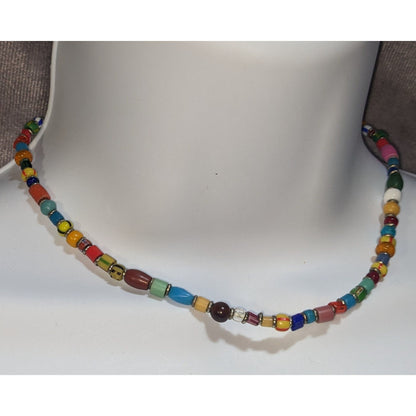 Kidcore Y2K Boho Handmade Mixed Glass Beaded Necklace Colorful Rainbow Festival Choker
