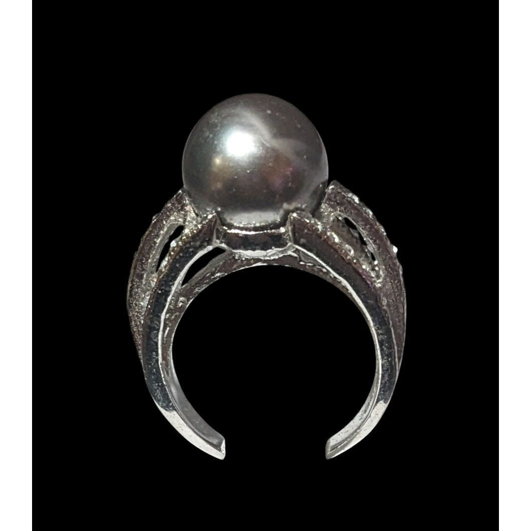 Elegant Glam 18K Gold Filled Silver Tone Pearl And Gem Ring Size 7