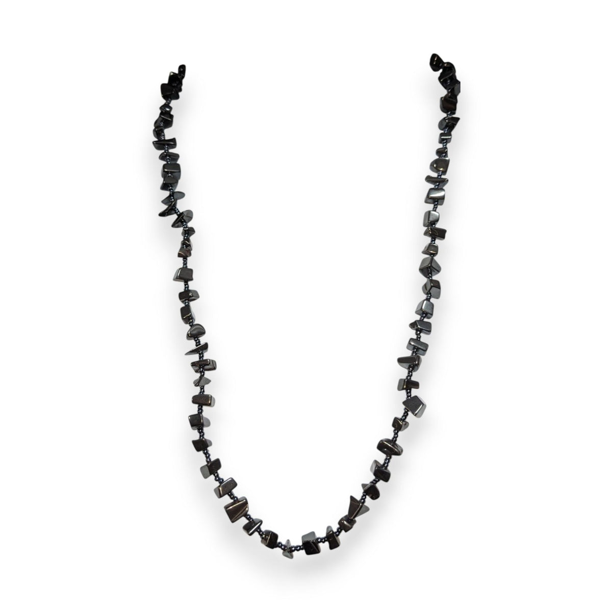 Gothic Hematite Chip Beaded Necklace Gunmetal Gray Stone Boho 22 Inch