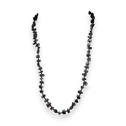 Gothic Hematite Chip Beaded Necklace Gunmetal Gray Stone Boho 22 Inch