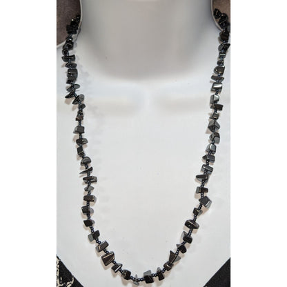 Gothic Hematite Chip Beaded Necklace Gunmetal Gray Stone Boho 22 Inch