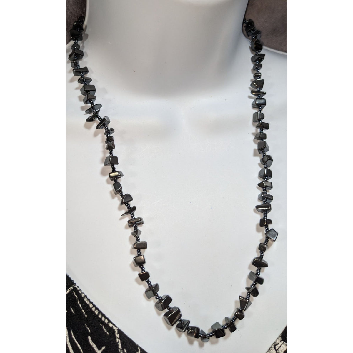Gothic Hematite Chip Beaded Necklace Gunmetal Gray Stone Boho 22 Inch