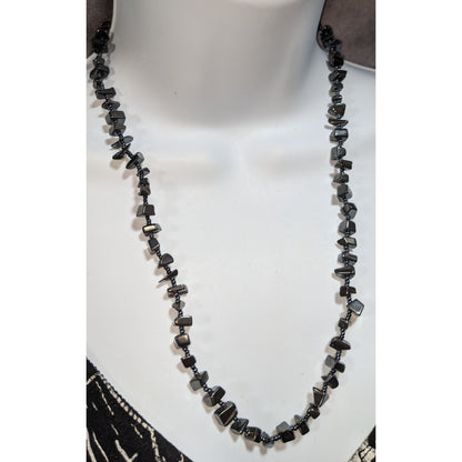 Gothic Hematite Chip Beaded Necklace Gunmetal Gray Stone Boho 22 Inch
