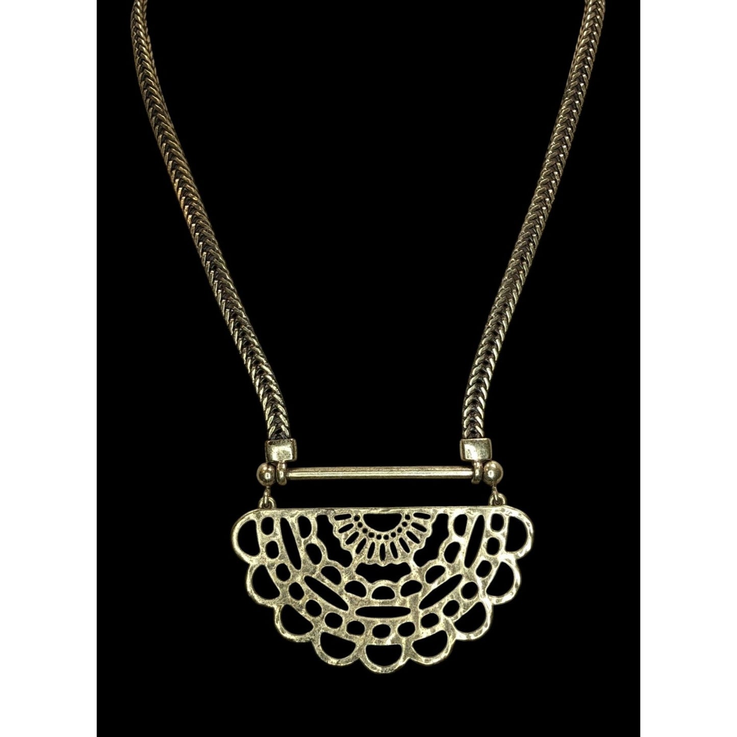Vintage Lucky Brand Half Mandala Pendant Necklace Gold Tone Boho Statement Jewelry