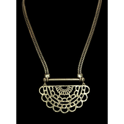 Vintage Lucky Brand Half Mandala Pendant Necklace Gold Tone Boho Statement Jewelry