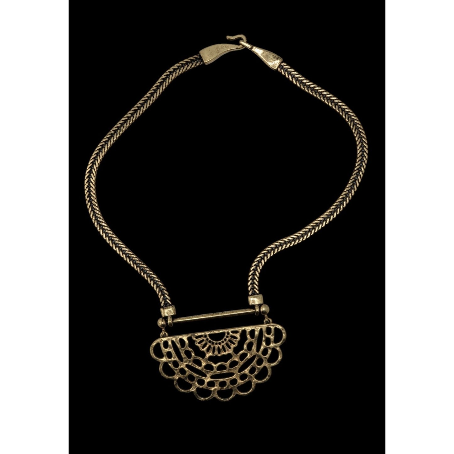 Vintage Lucky Brand Half Mandala Pendant Necklace Gold Tone Boho Statement Jewelry