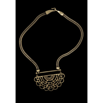 Vintage Lucky Brand Half Mandala Pendant Necklace Gold Tone Boho Statement Jewelry