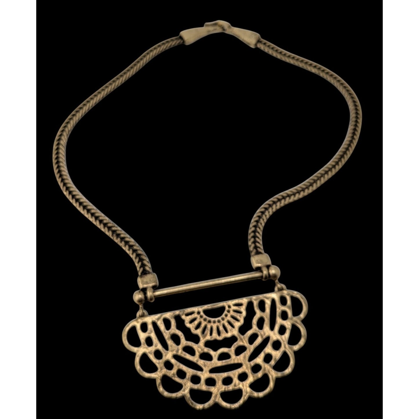 Vintage Lucky Brand Half Mandala Pendant Necklace Gold Tone Boho Statement Jewelry