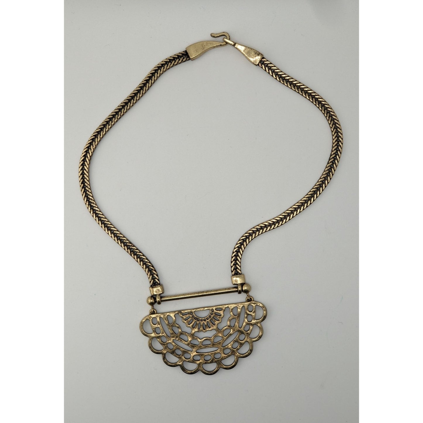 Vintage Lucky Brand Half Mandala Pendant Necklace Gold Tone Boho Statement Jewelry