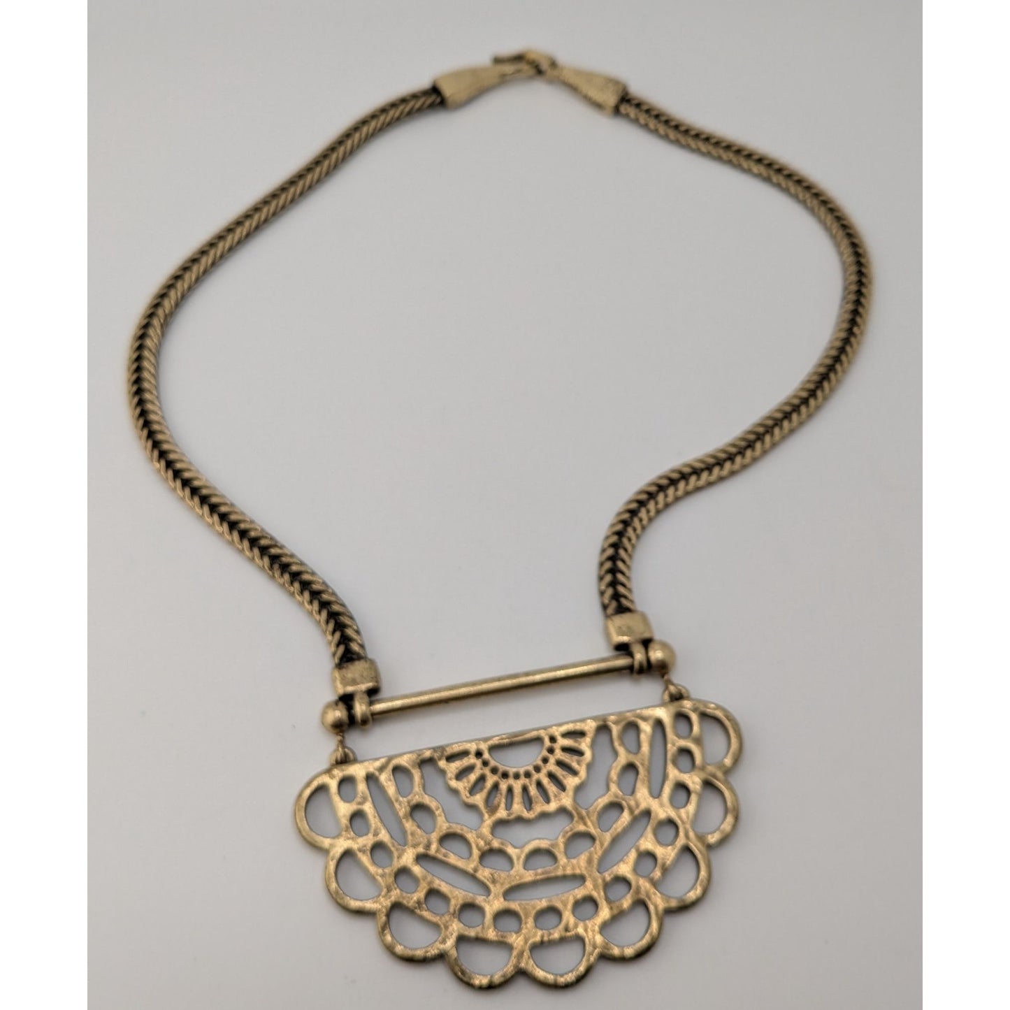 Vintage Lucky Brand Half Mandala Pendant Necklace Gold Tone Boho Statement Jewelry