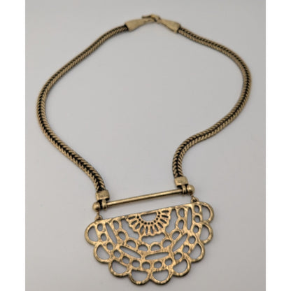 Vintage Lucky Brand Half Mandala Pendant Necklace Gold Tone Boho Statement Jewelry